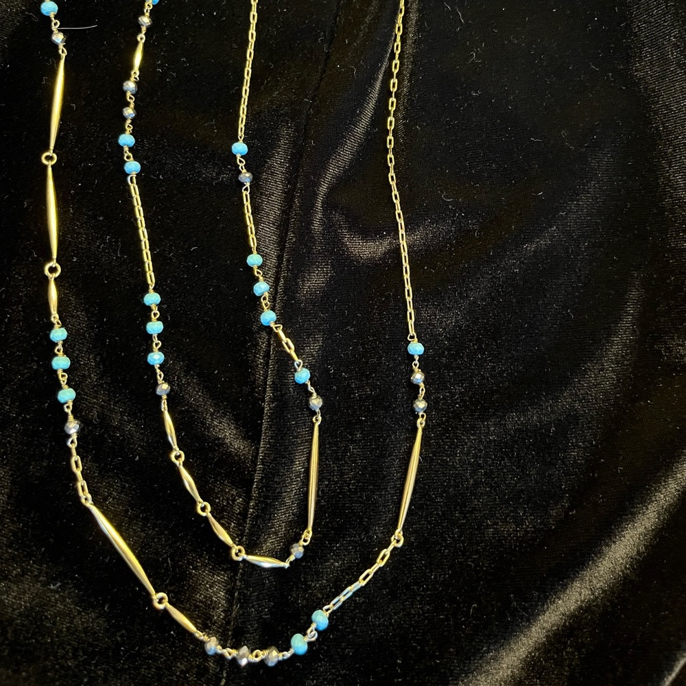 Stella & Dot Gold and Blue Beaded Necklace
